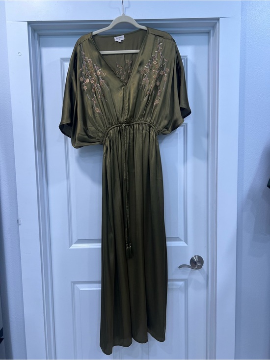 Cost Plus World Market Dresses & Skirts - Cost Plus World Market Olive Embroidered V-Neck Maxi Dress